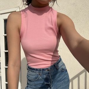 Pink high neck sleeveless skims tee tank